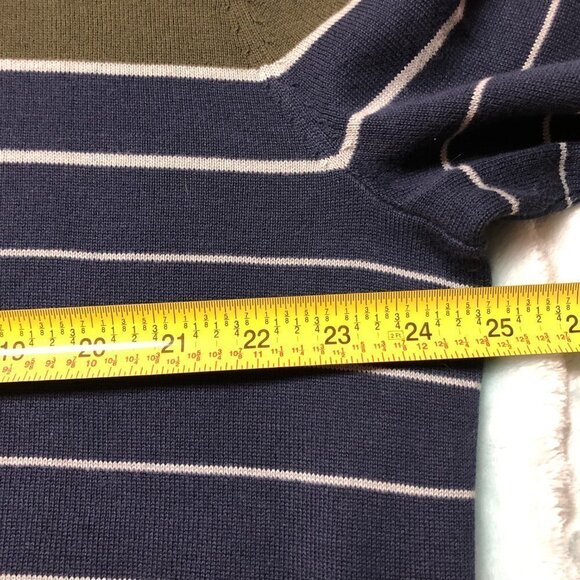 Puma Navy & Olive Green Striped Quarter Zip Long Sleeve Pullover Sweater XL - Picture 5 of 8